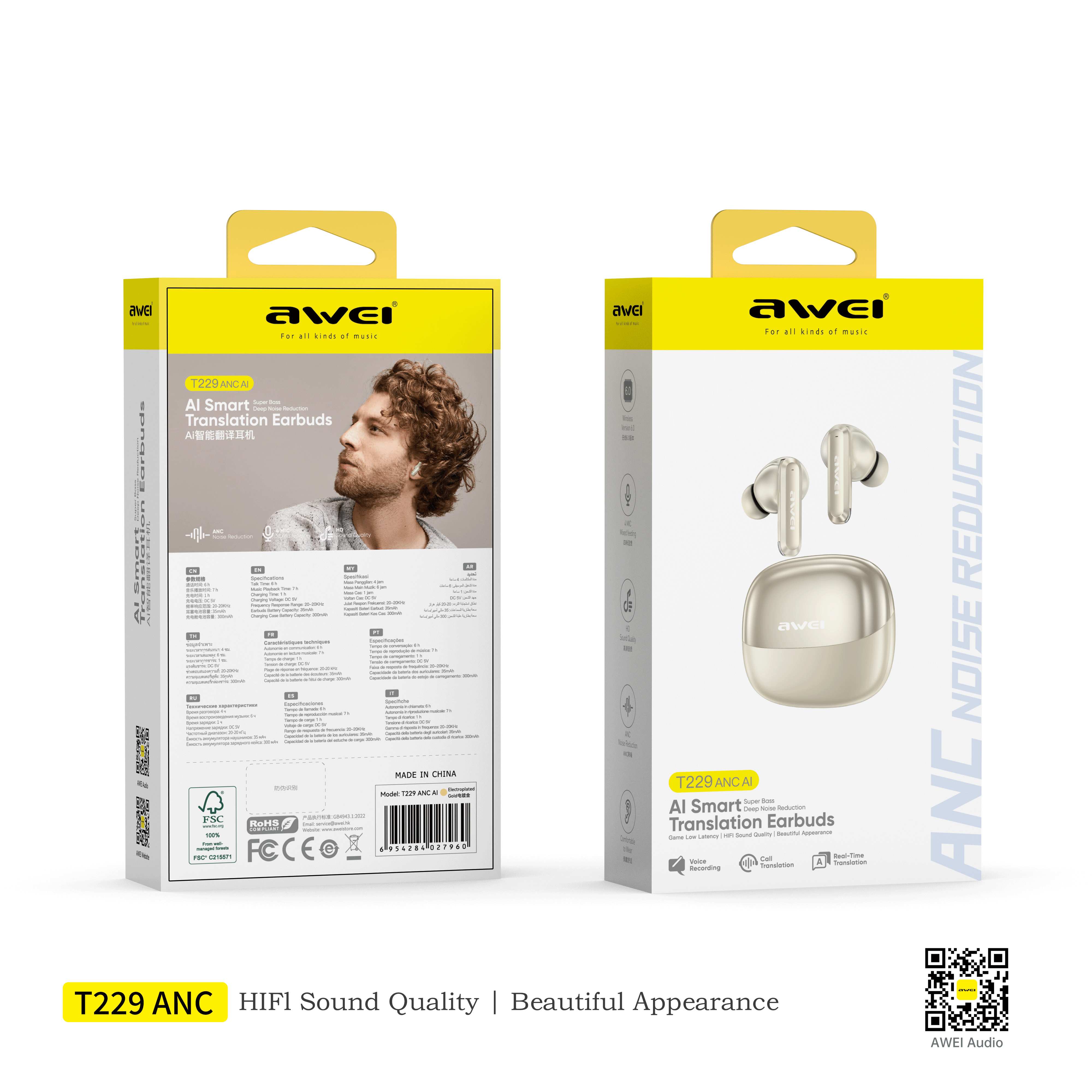 Awei T229 ANC Al Library Bluetooth Headset