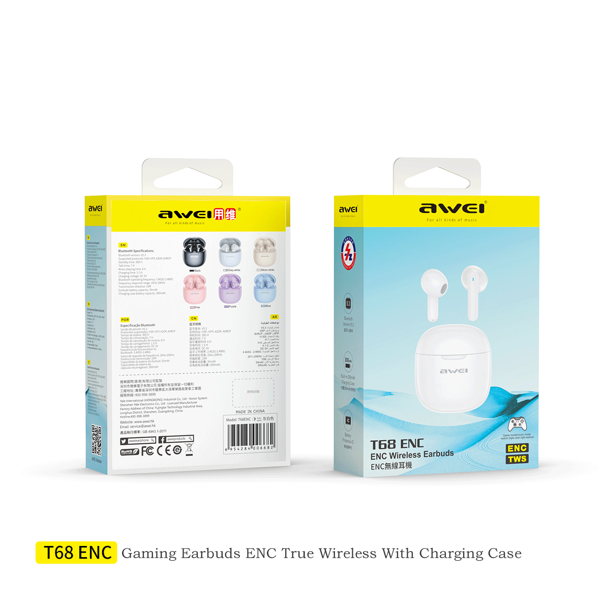 Awei T68ENC HiFi Stereo TWS Earbuds