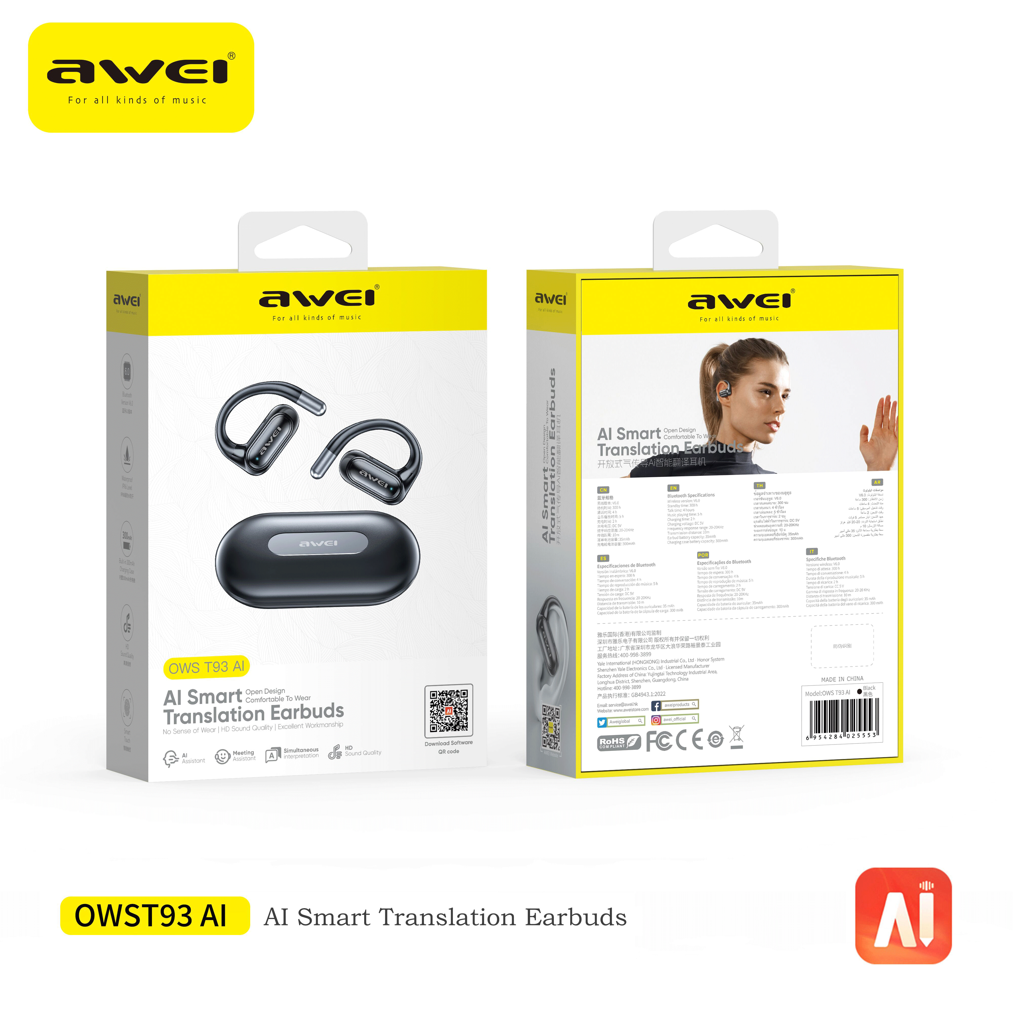 AWEI T93 AI OWS Air Conduction Sports Earbuds